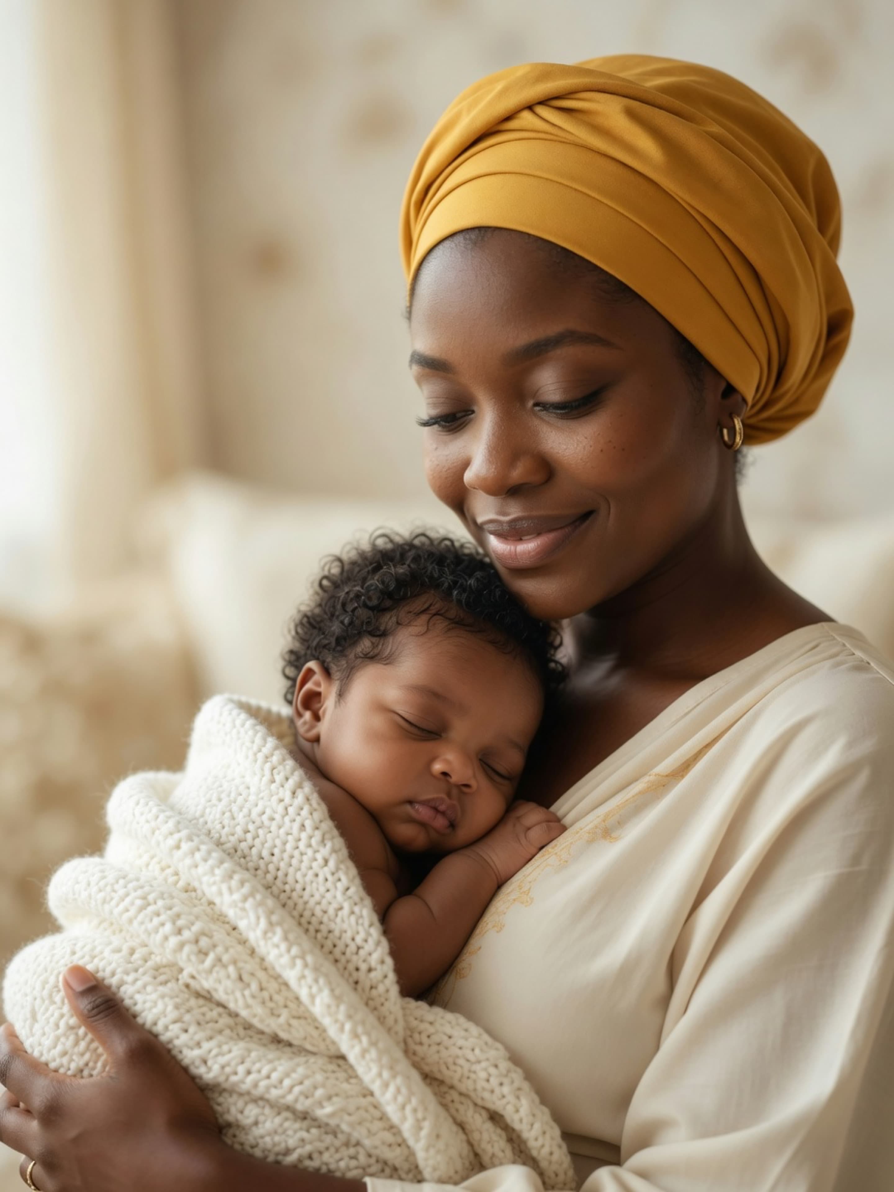 Nigerian mother holding her sleeping newborn