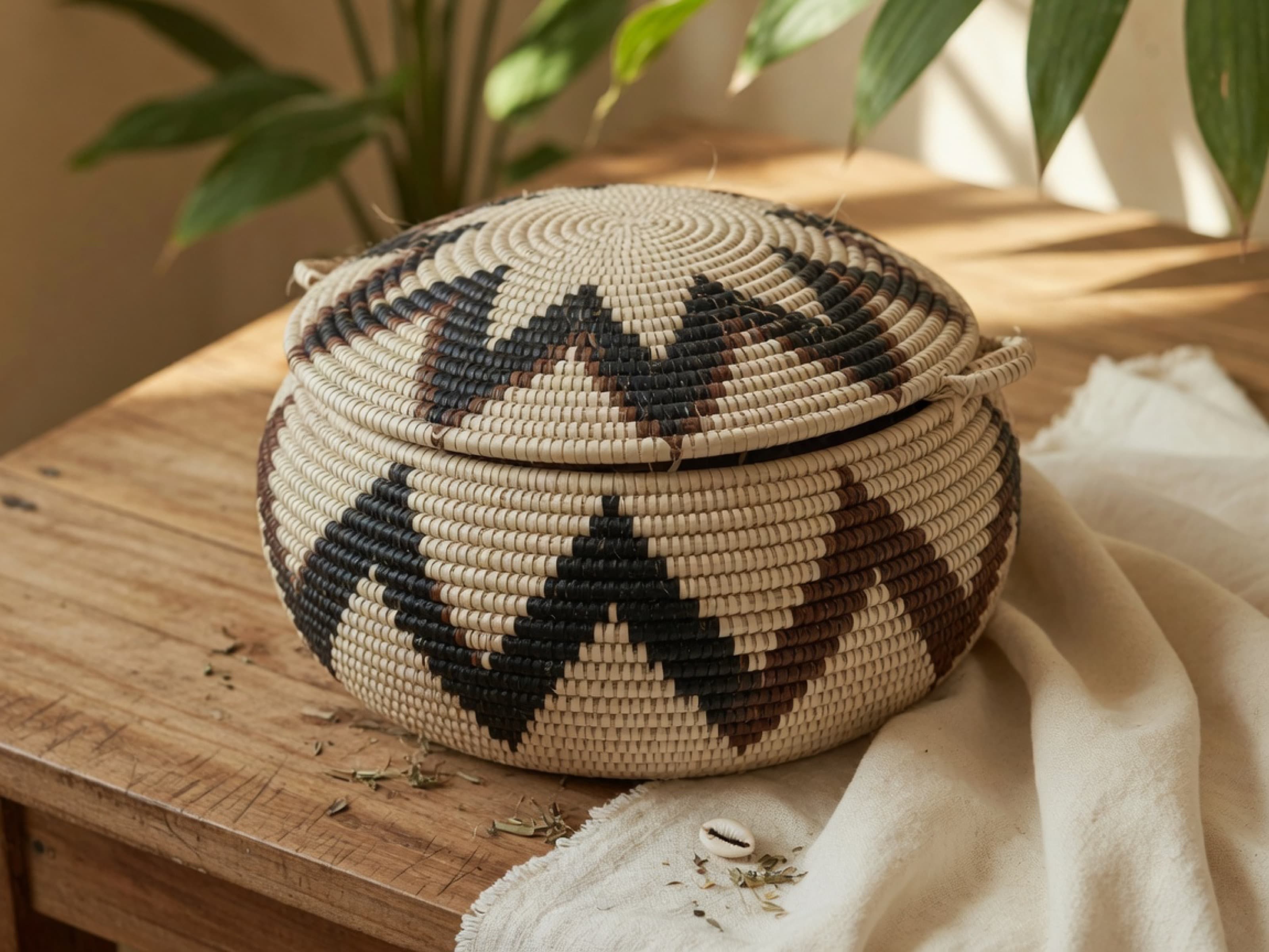 Traditional handwoven African basket